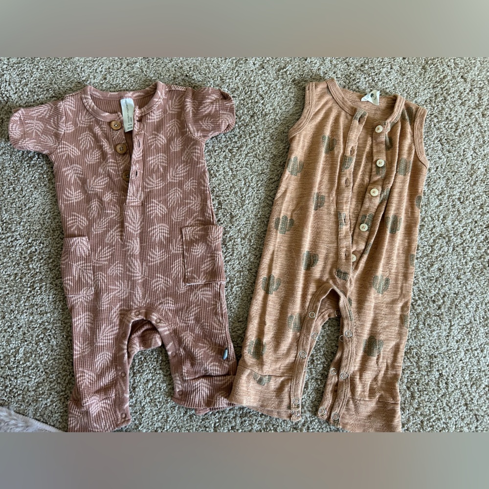 Set of Two 3-6month Brown and Tan Baby Rompers